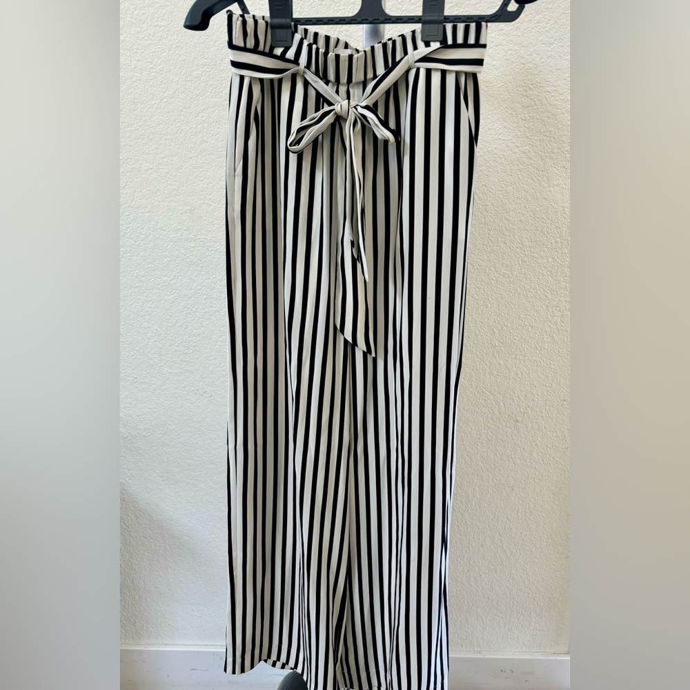 FRAME 100% Silk Striped Wide Leg Pants